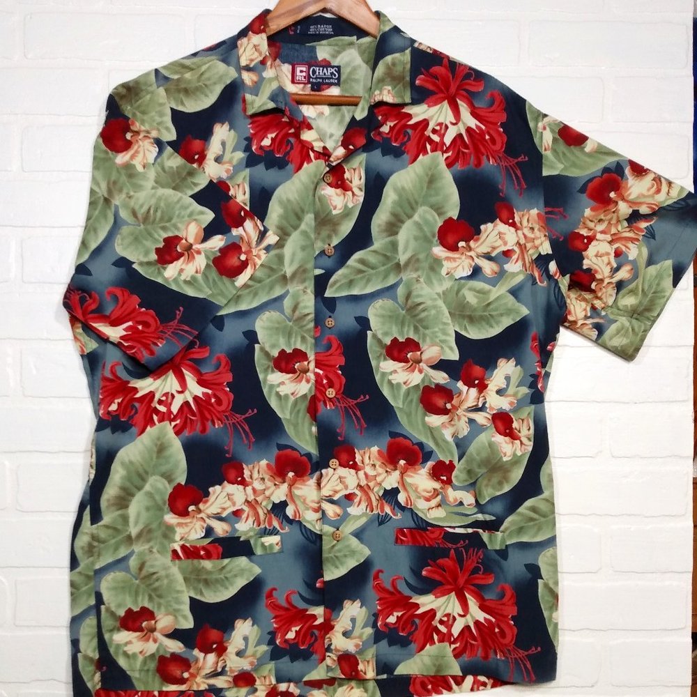Chaps men's casual tropical print Hawaiian luau beach short sleeve shirt XL